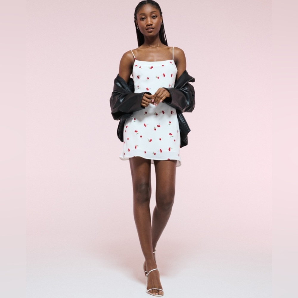 NWT Abercrombie & Fitch Julia Slip Mini Dress | Summer White Cherry Vibes 🍒